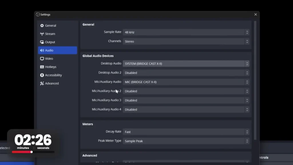 audio setup in OBS for streaming in Twitch
