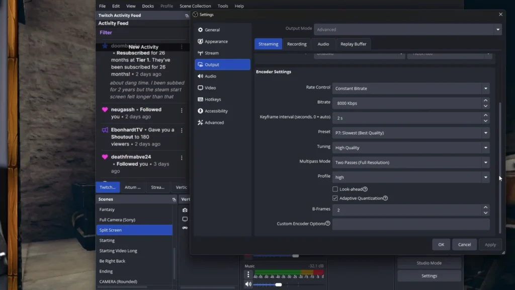 best OBS settings for streaming about bitrate