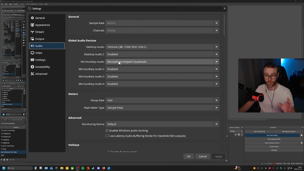 input setup for streaming