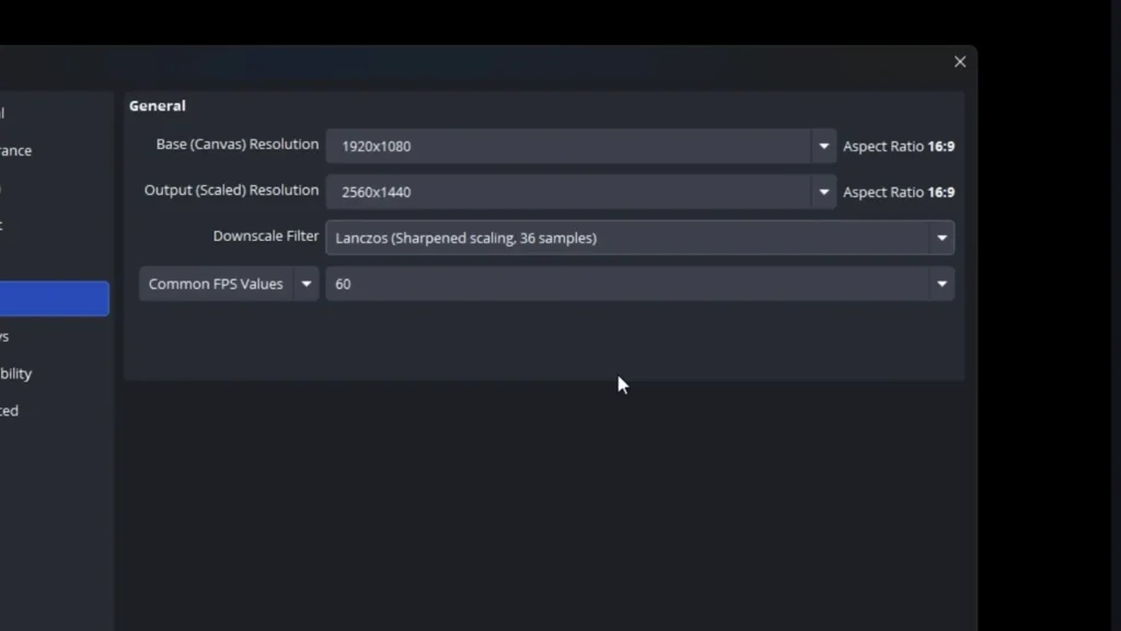 OBS resolution and frame rate