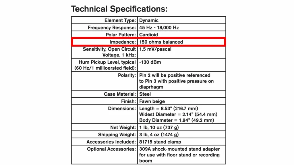 microphone specifications